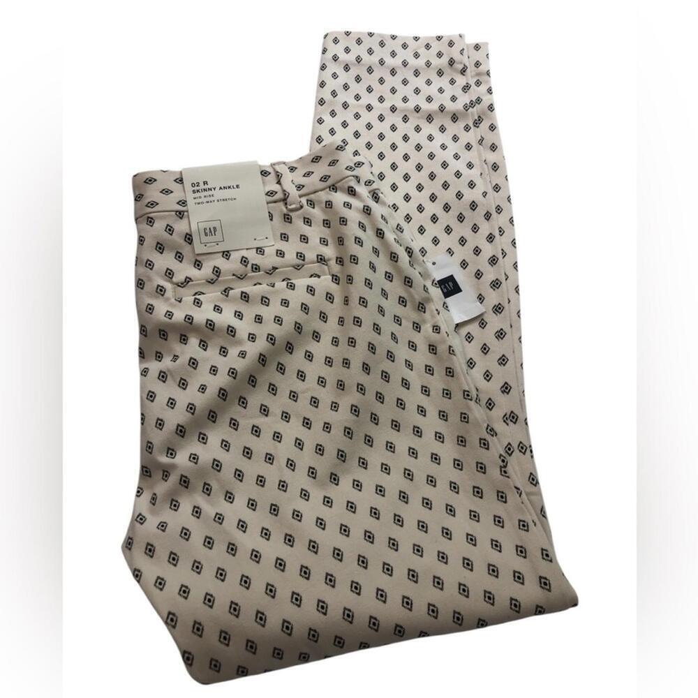 Gap Cream Patterned Women's Pants Mid Rise Skinny Ankle Geometric Pattern [COPY] - Picture 2 of 9